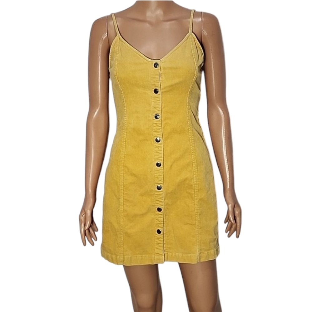 Newbury Kustom Corduroy Yellow Button-Down Dress Size S Small